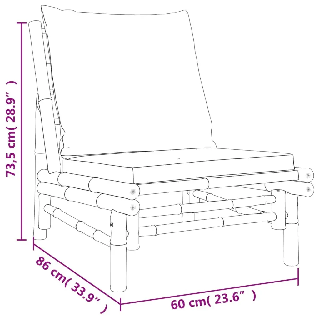 Bamboo Outdoor Chairs Set 2 Pieces Cushioned Grey Patio Seating