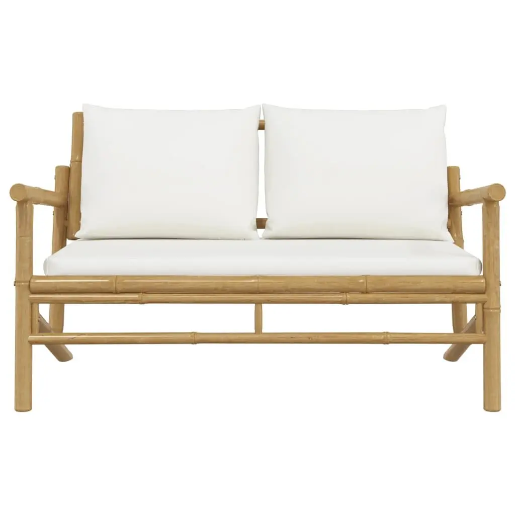 Bamboo Garden Bench Cream Cushioned Patio Seating Outdoor Furniture