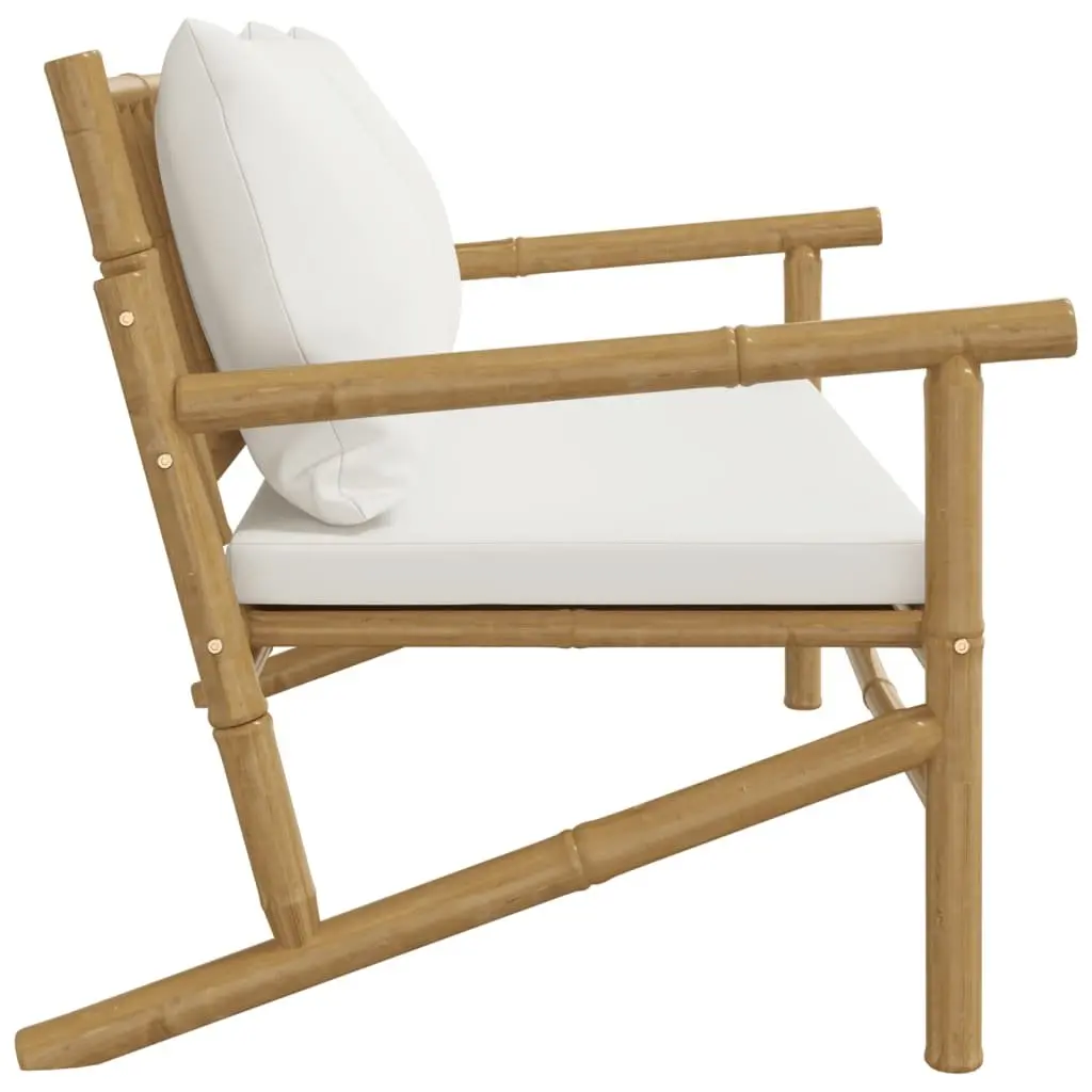 Bamboo Garden Bench Cream Cushioned Patio Seating Outdoor Furniture