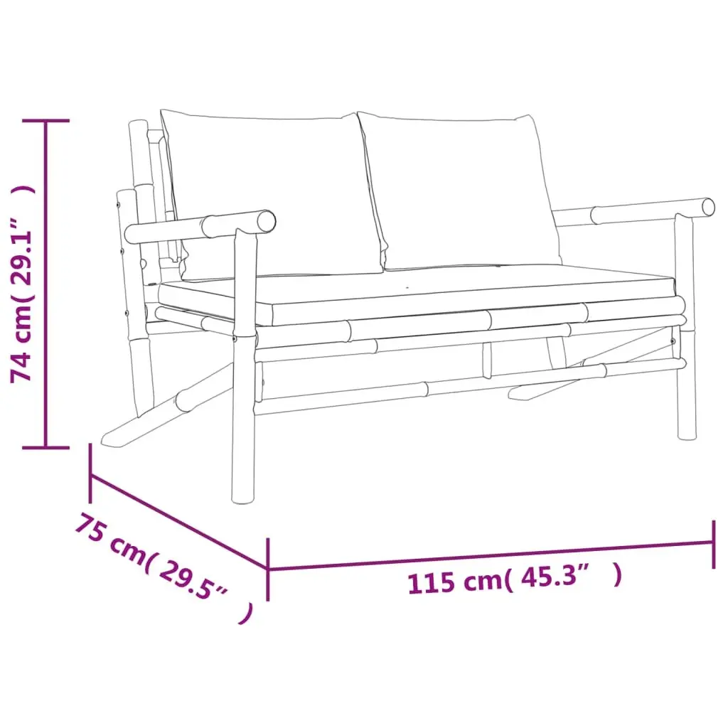Bamboo Garden Bench Cream Cushioned Patio Seating Outdoor Furniture