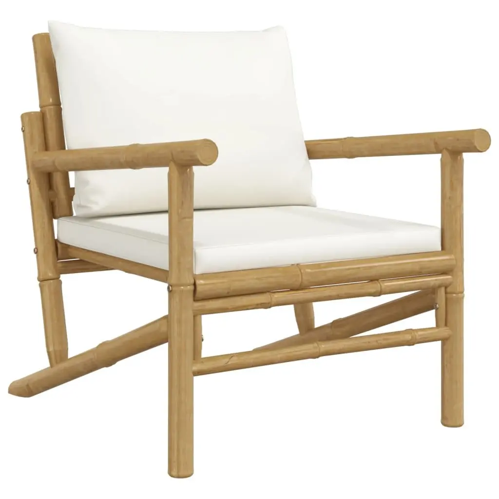 Outdoor Garden Chairs 2-Piece Set Bamboo Construction Backrest Cream Cushions