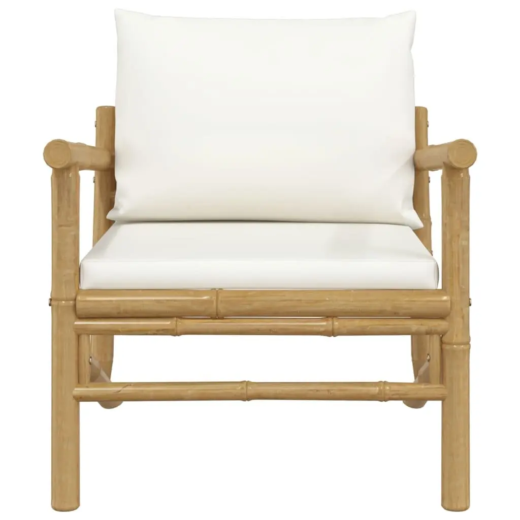 Outdoor Garden Chairs 2-Piece Set Bamboo Construction Backrest Cream Cushions