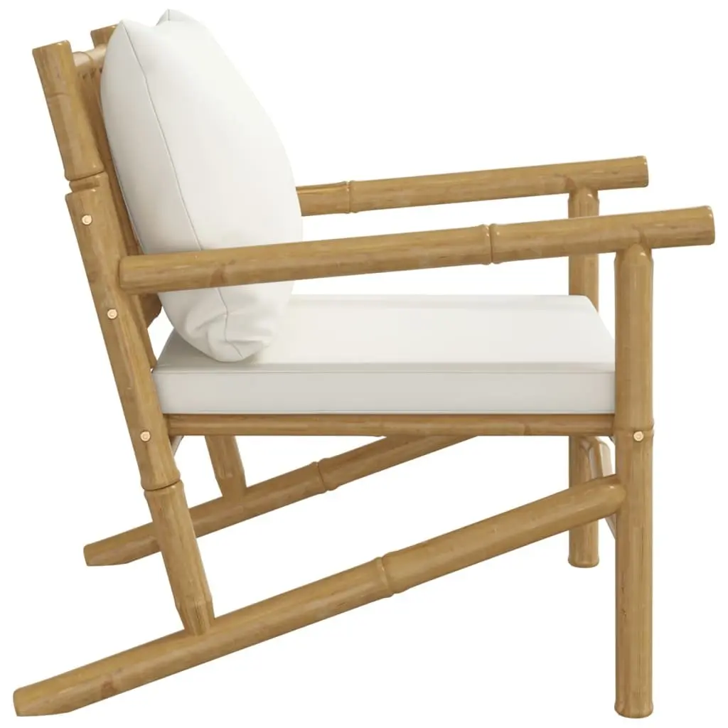 Outdoor Garden Chairs 2-Piece Set Bamboo Construction Backrest Cream Cushions