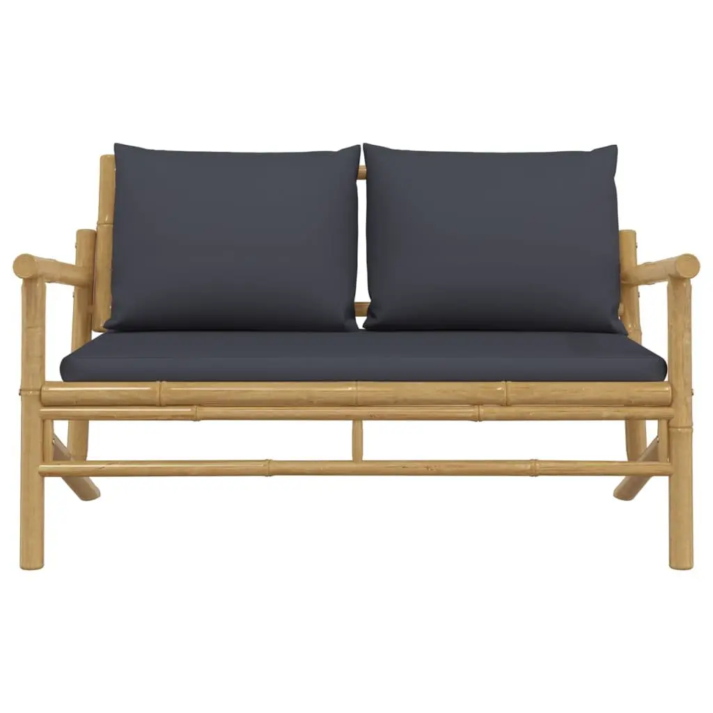 Bamboo Outdoor Bench with Grey Cushions and Backrest Lightweight Patio Seating
