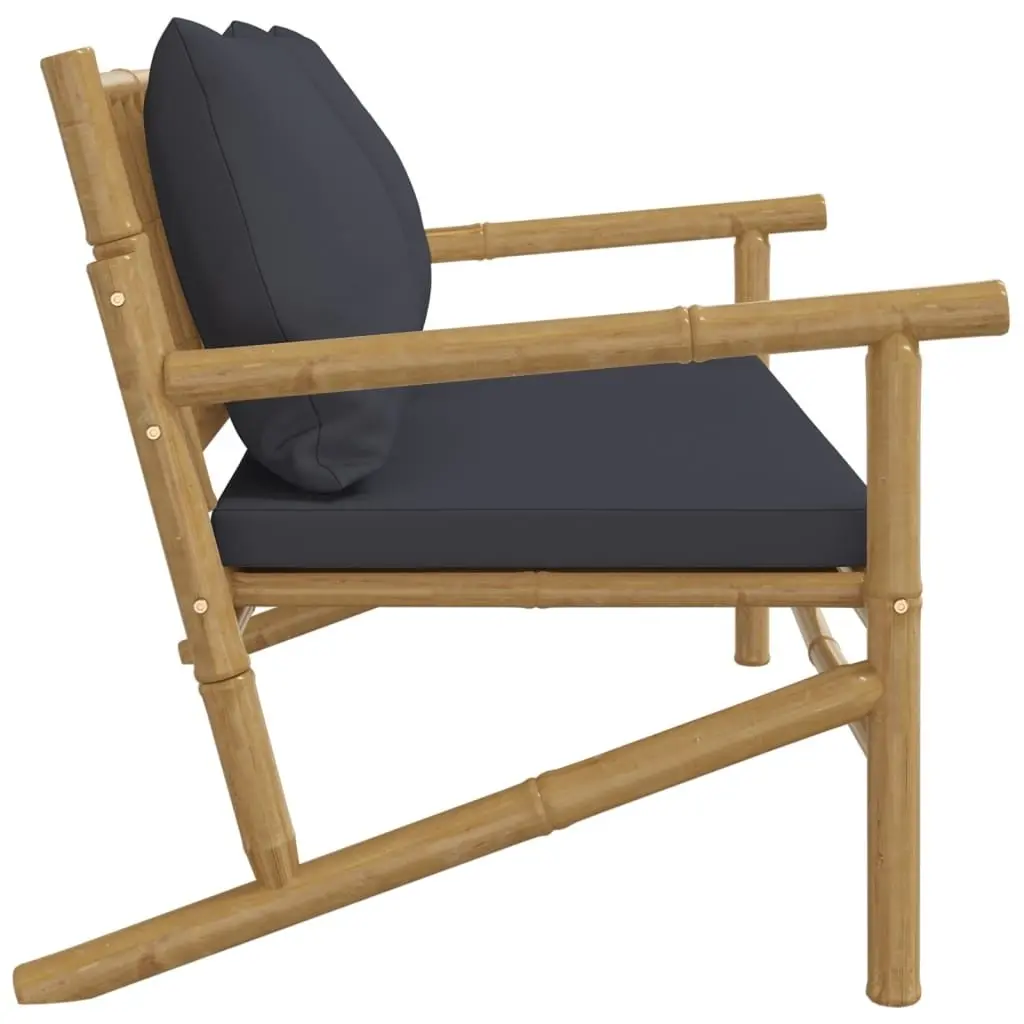 Bamboo Outdoor Bench with Grey Cushions and Backrest Lightweight Patio Seating