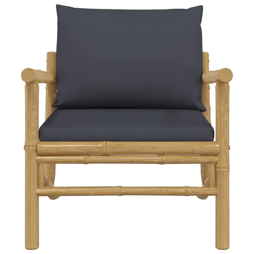 Bamboo Garden Chairs Outdoor Patio Seating 2 Pcs Grey Cushions Backrest