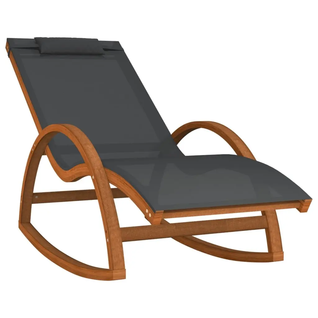 Rocking Chair Solid Poplar Wood Grey Textilene Outdoor Garden Lounger