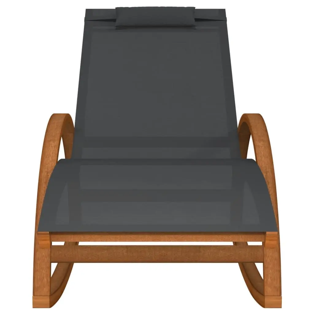 Rocking Chair Solid Poplar Wood Grey Textilene Outdoor Garden Lounger