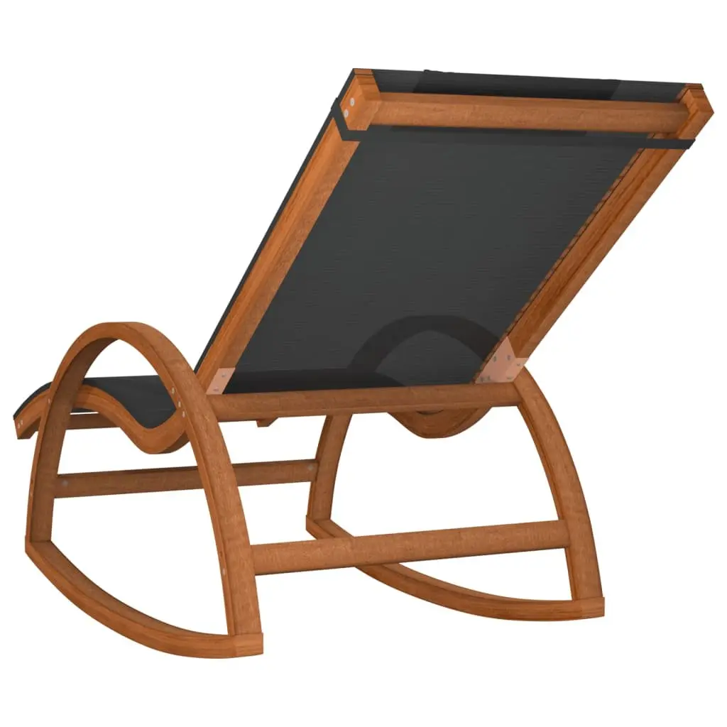 Rocking Chair Solid Poplar Wood Grey Textilene Outdoor Garden Lounger
