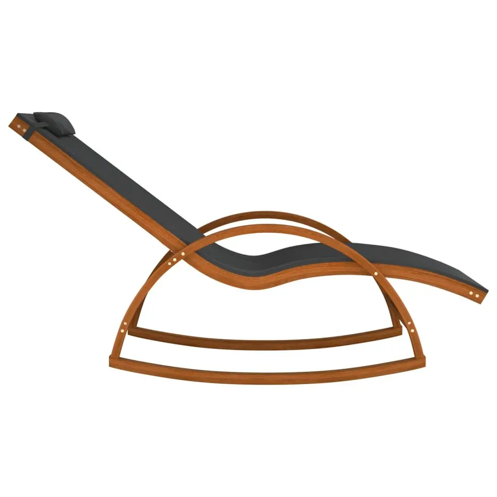 Rocking Chair Solid Poplar Wood Grey Textilene Outdoor Garden Lounger