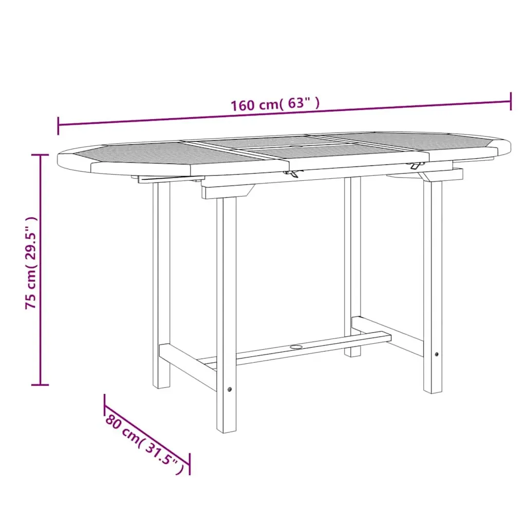 Extending Garden Table Solid Teak Wood 110-160x80x75cm Brown Outdoor Dining Patio