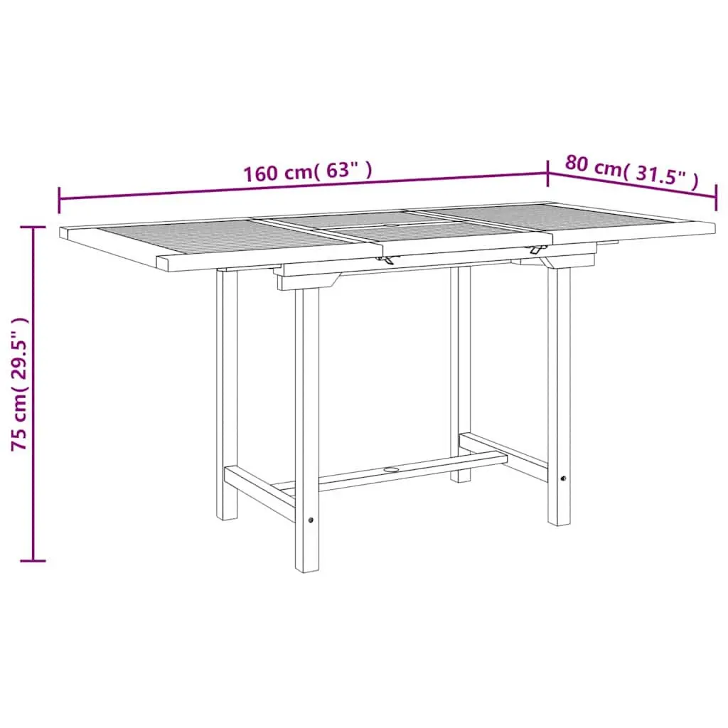Extending Garden Table Solid Wood 110-160x80x75cm Brown Outdoor Dining Patio Furniture