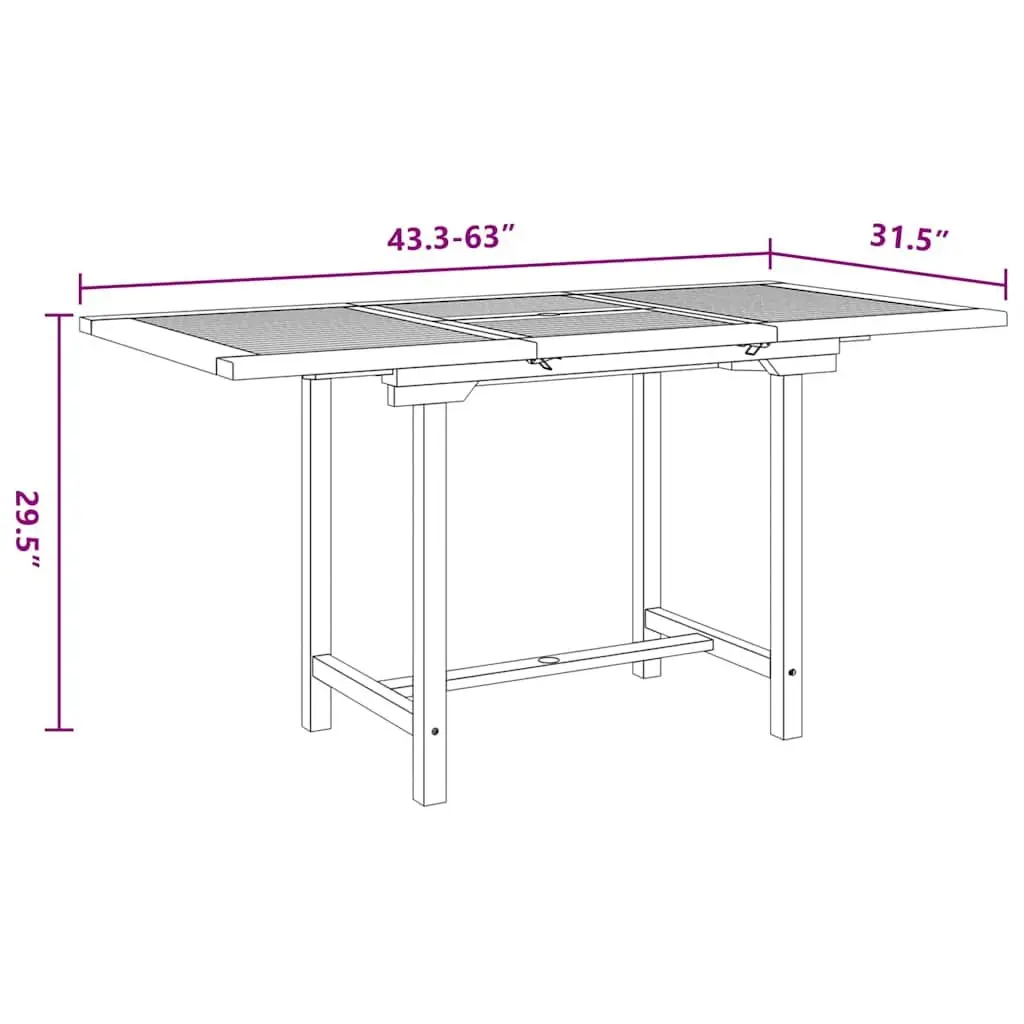 Extending Garden Table Solid Wood 110-160x80x75cm Brown Outdoor Dining Patio Furniture