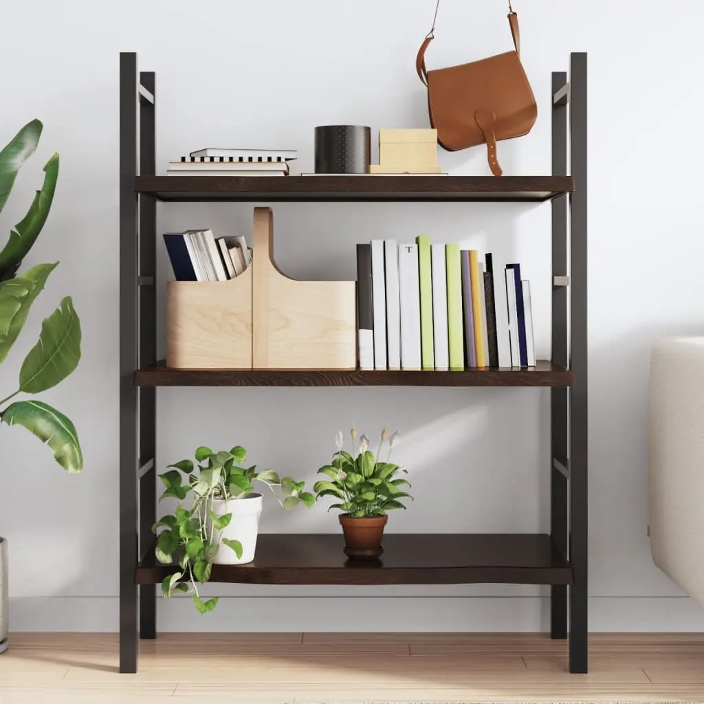 Wall Shelf Handmade Rustic Dark Brown Solid Oak Wood Live Edge 80x50cm Storage