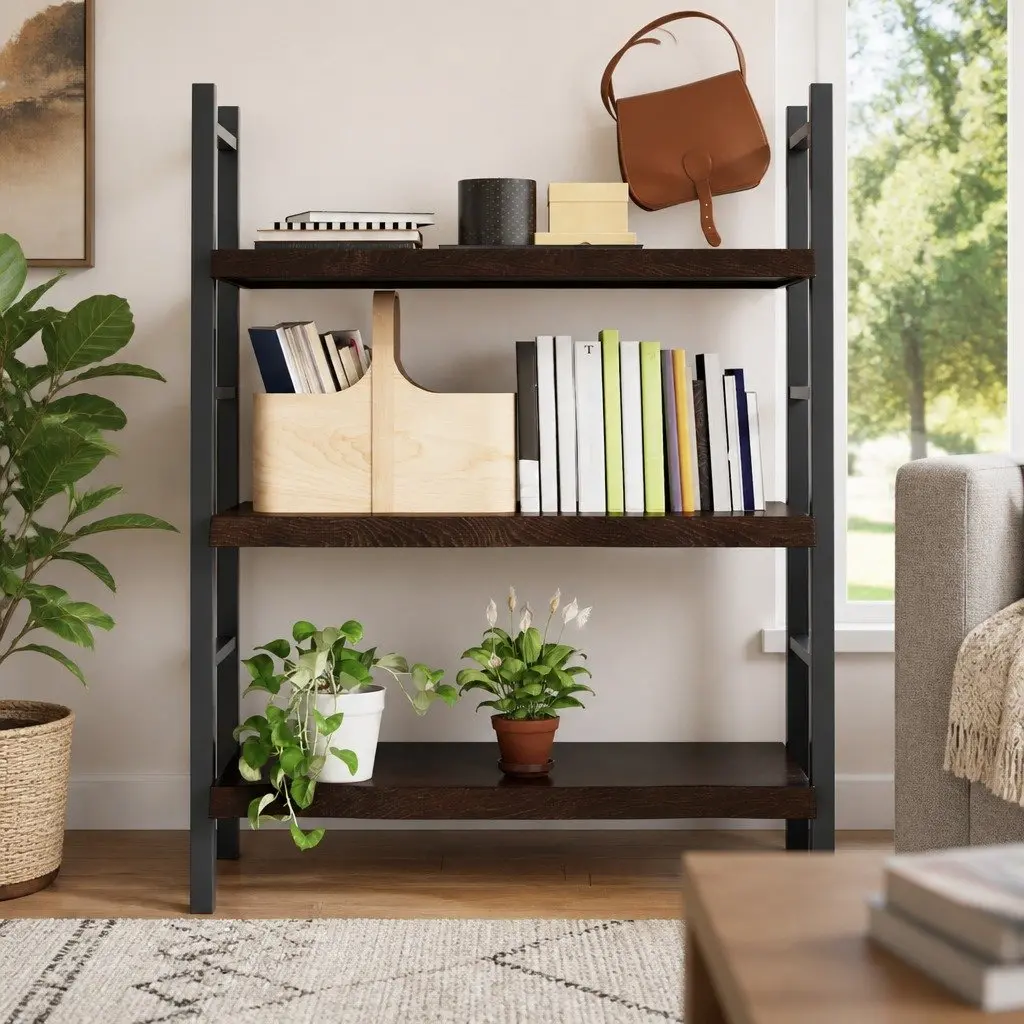 Wall Shelf Floating Ledge Rustic Dark Brown Solid Oak Wood Handmade Live Edge 100L x 60W x 2-6H cm