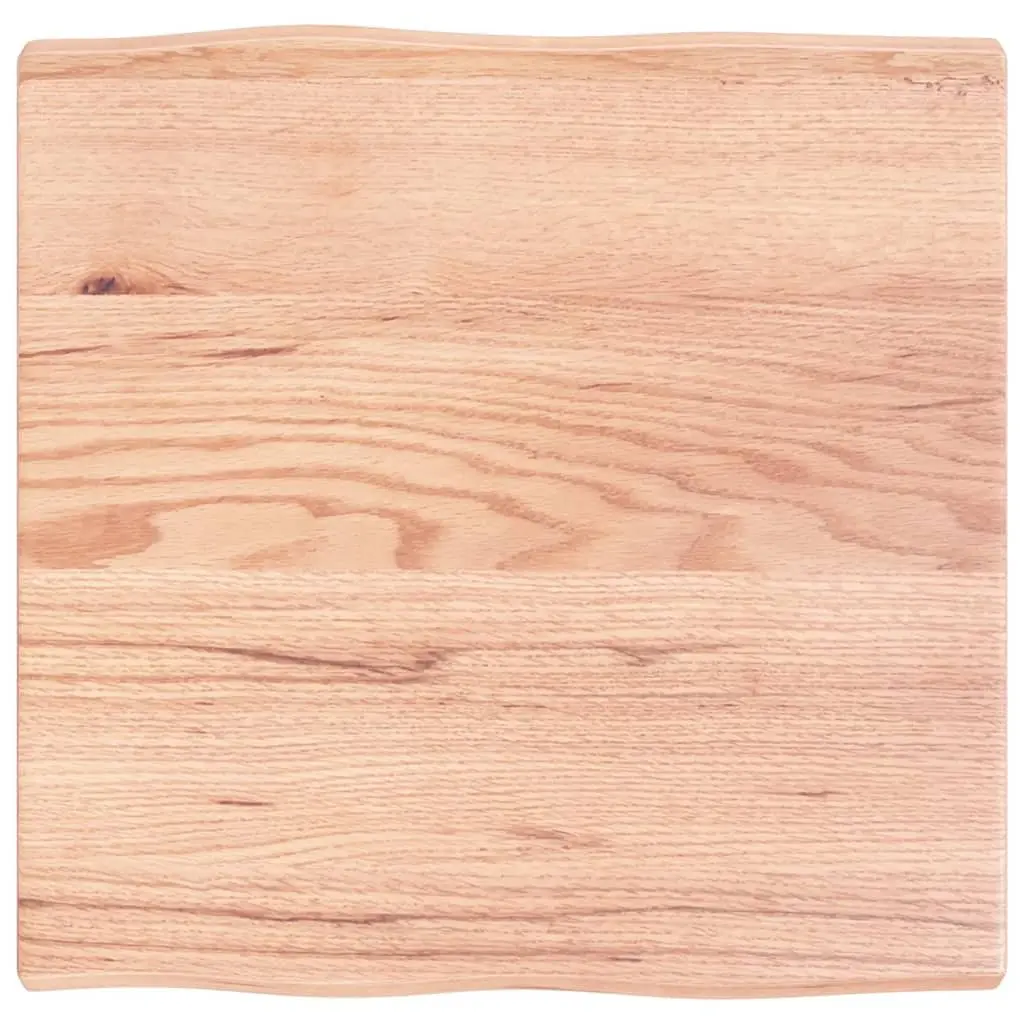 Solid Oak Wood Table Top 60x60cm Live Edge Brown Varnished Handcrafted Tabletop