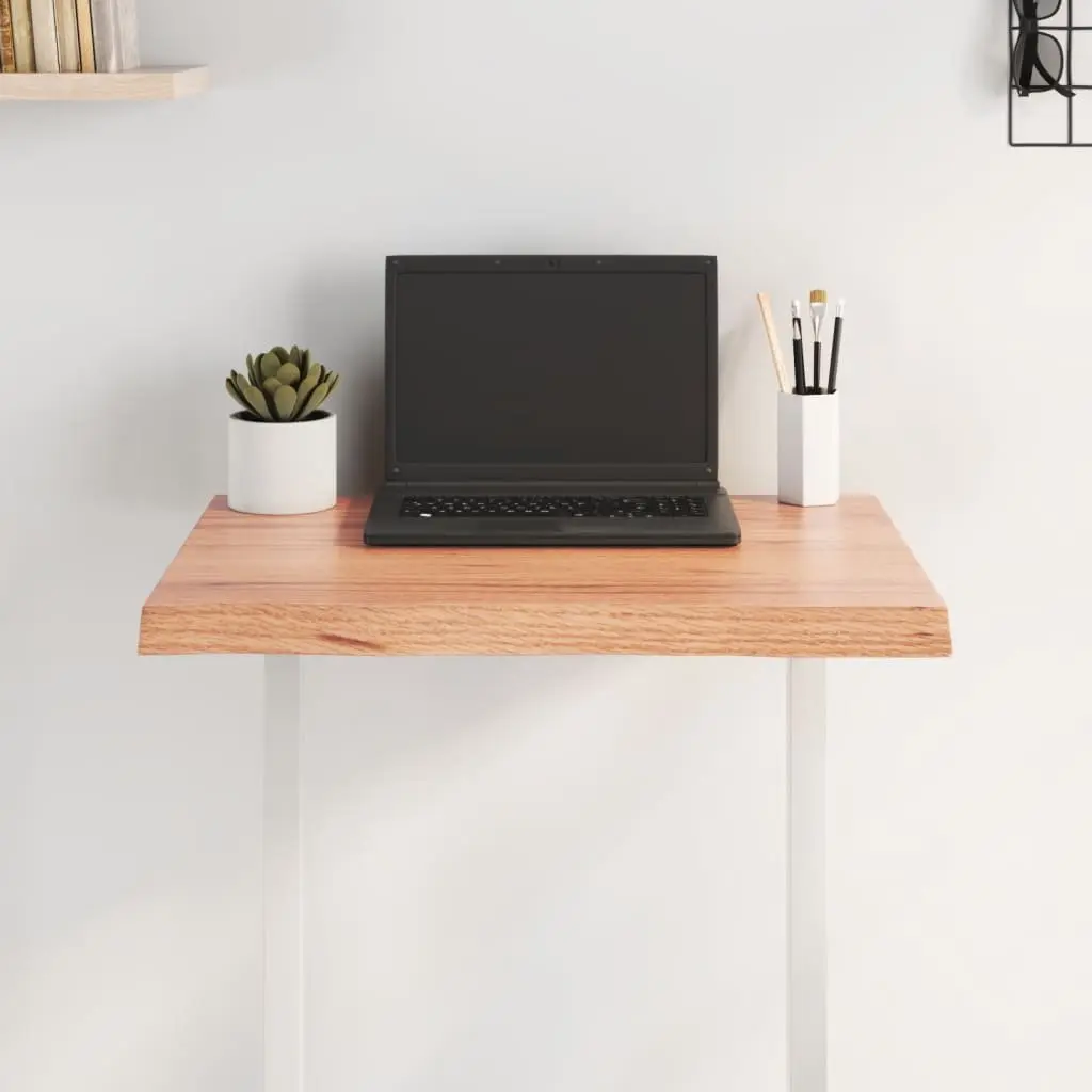 Solid Oak Wood Table Top 60x60cm Live Edge Brown Varnished Handcrafted Tabletop