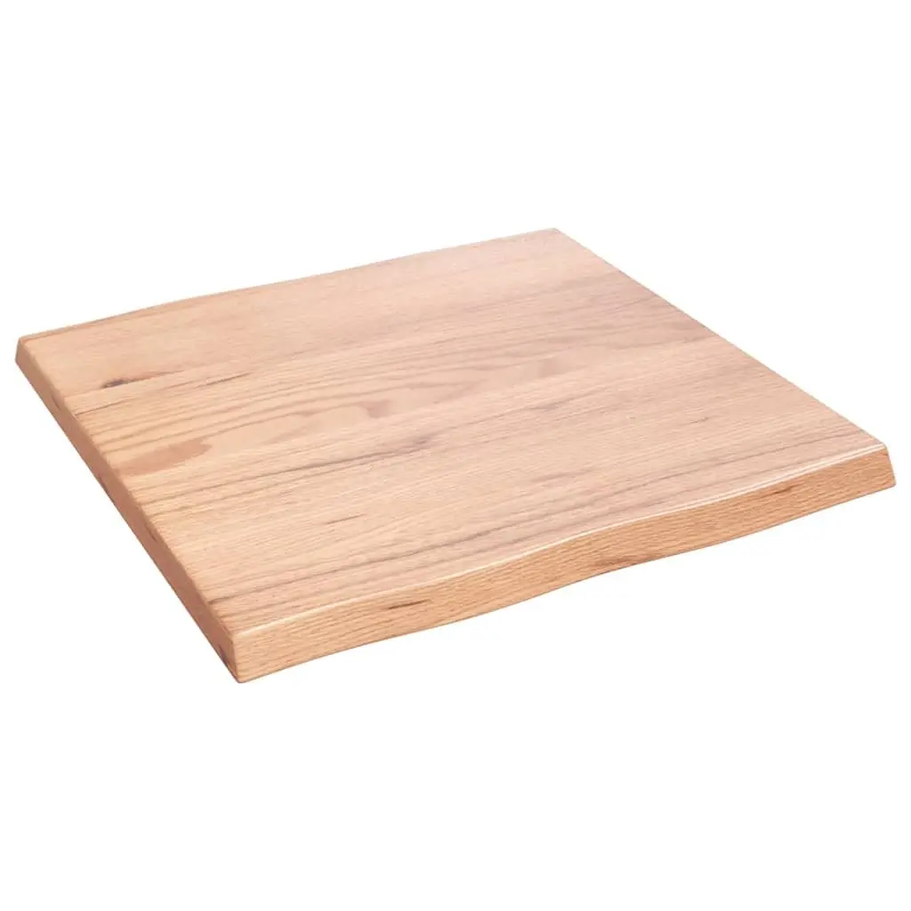 Solid Oak Wood Table Top 60x60cm Live Edge Brown Varnished Handcrafted Tabletop