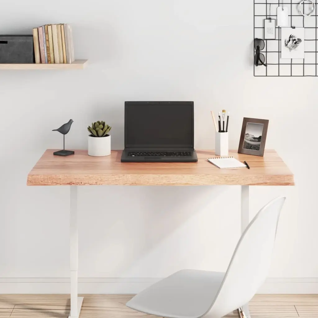 Live Edge Solid Oak Wood Table Top Brown 100x40cm Handcrafted Replacement Dining Desk