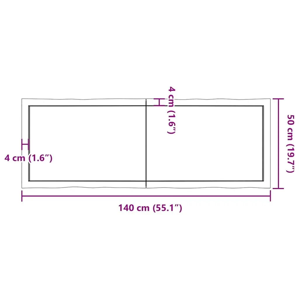 Wooden Table Top Brown Live Edge Solid Oak Folding Replacement Board 140x50cm