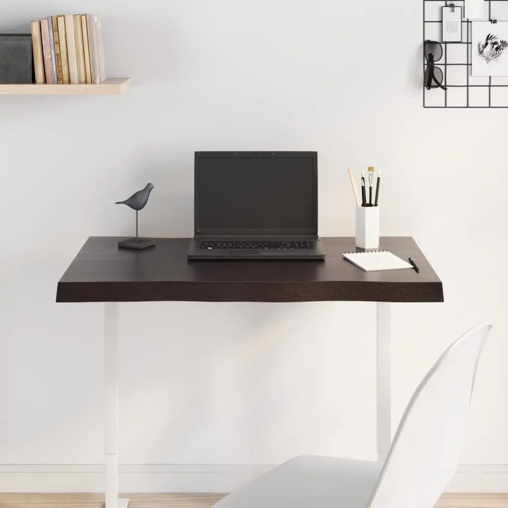 Table Top Dark Brown Solid Oak Wood Live Edge DIY Replacement 80x40 cm