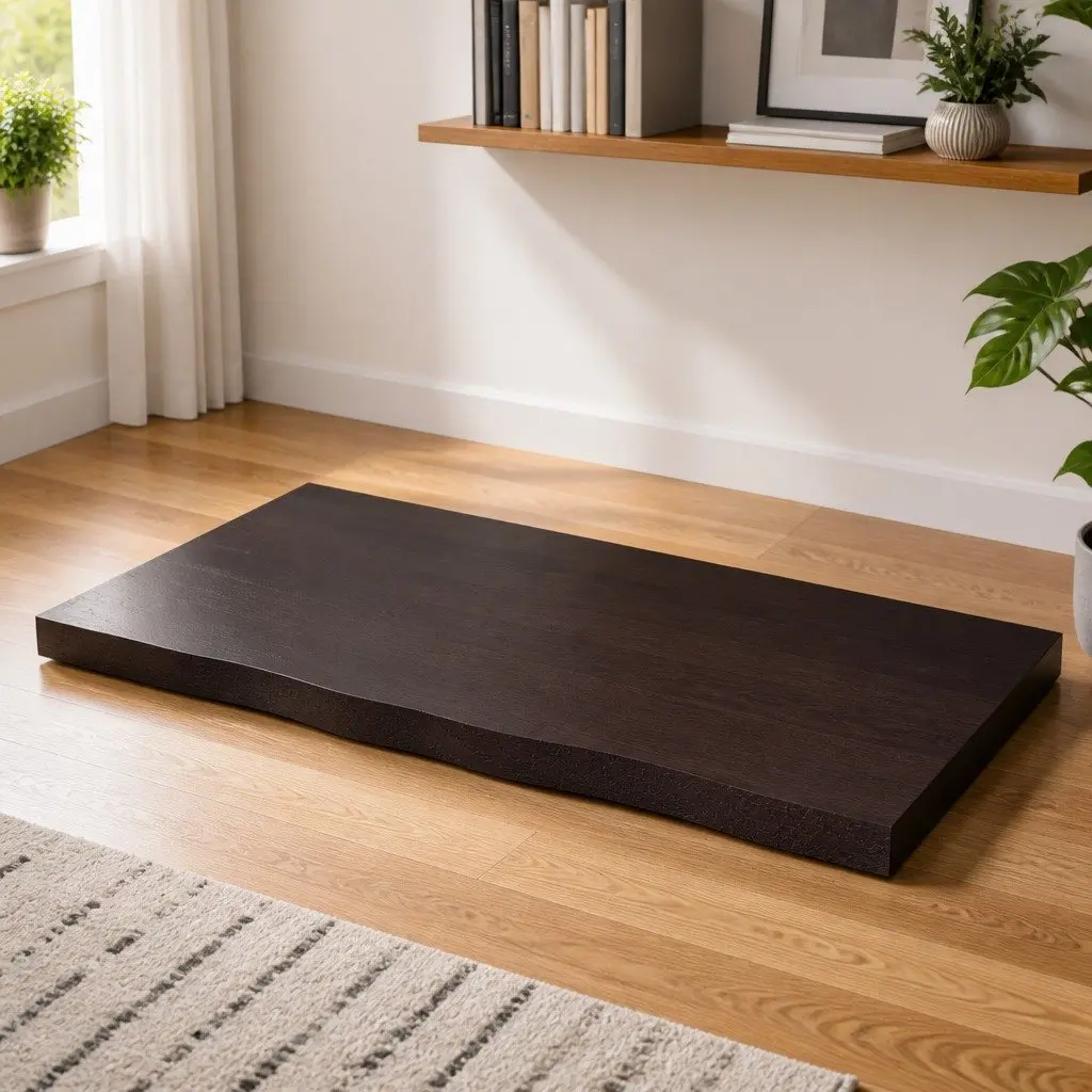 Solid Oak Wooden Table Top 80x50cm Dark Brown Live Edge Treated Board