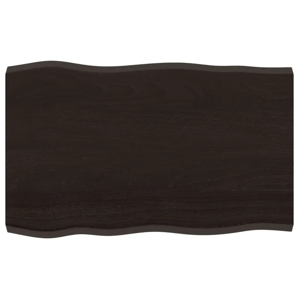 Solid Oak Wooden Table Top 80x50cm Dark Brown Live Edge Treated Board