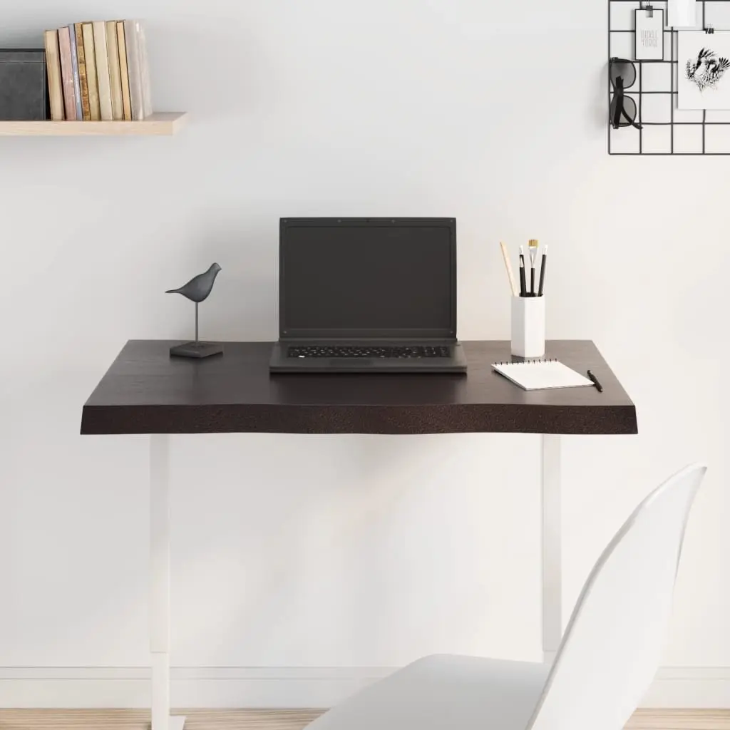 Solid Oak Wooden Table Top 80x50cm Dark Brown Live Edge Treated Board