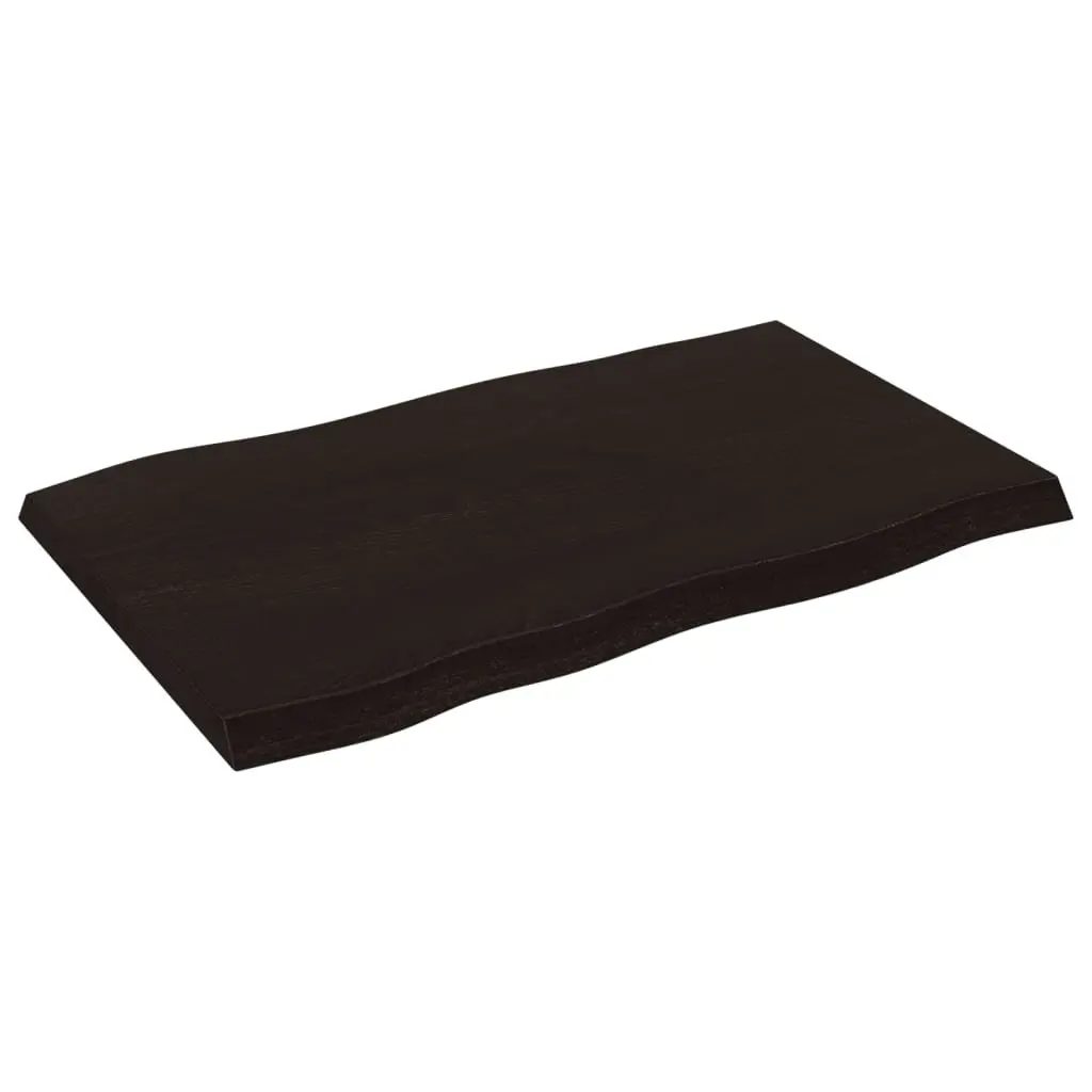 Solid Oak Wooden Table Top 80x50cm Dark Brown Live Edge Treated Board