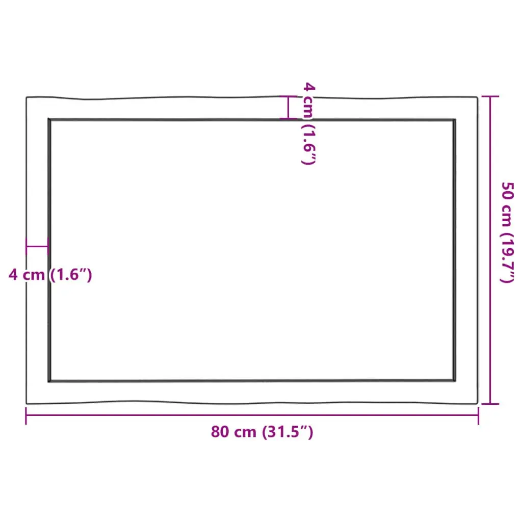 Solid Oak Wooden Table Top 80x50cm Dark Brown Live Edge Treated Board