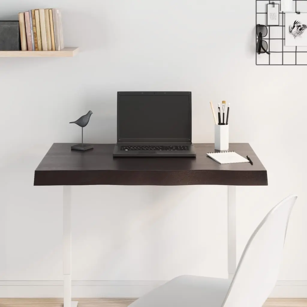 Wooden Table Top Solid Oak Live Edge 80x50cm Dark Brown