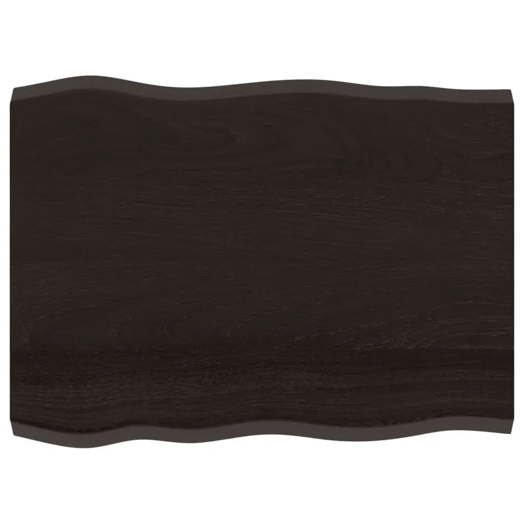 Wooden Table Top Solid Oak Live Edge Treated Dark Brown 80x60cm Handcrafted Replacement Surface