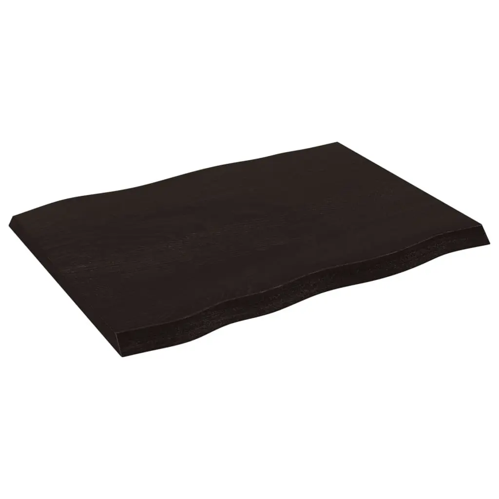Wooden Table Top Solid Oak Live Edge Treated Dark Brown 80x60cm Handcrafted Replacement Surface