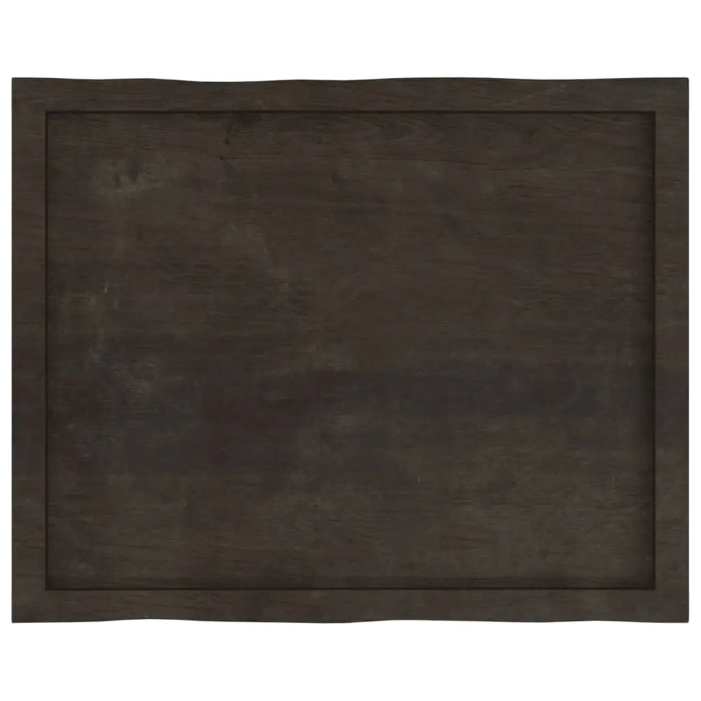 Wooden Table Top Solid Oak Live Edge Treated Dark Brown 80x60cm Handcrafted Replacement Surface