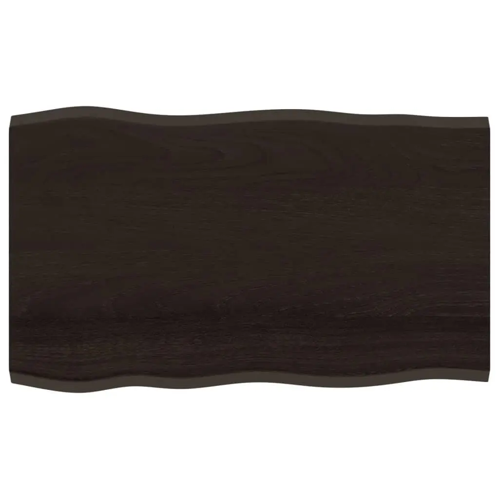 Solid Oak Wood Table Top Live Edge 100x60x2 cm Dark Brown Handcrafted