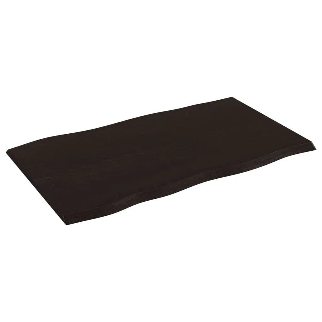 Solid Oak Wood Table Top Live Edge 100x60x2 cm Dark Brown Handcrafted