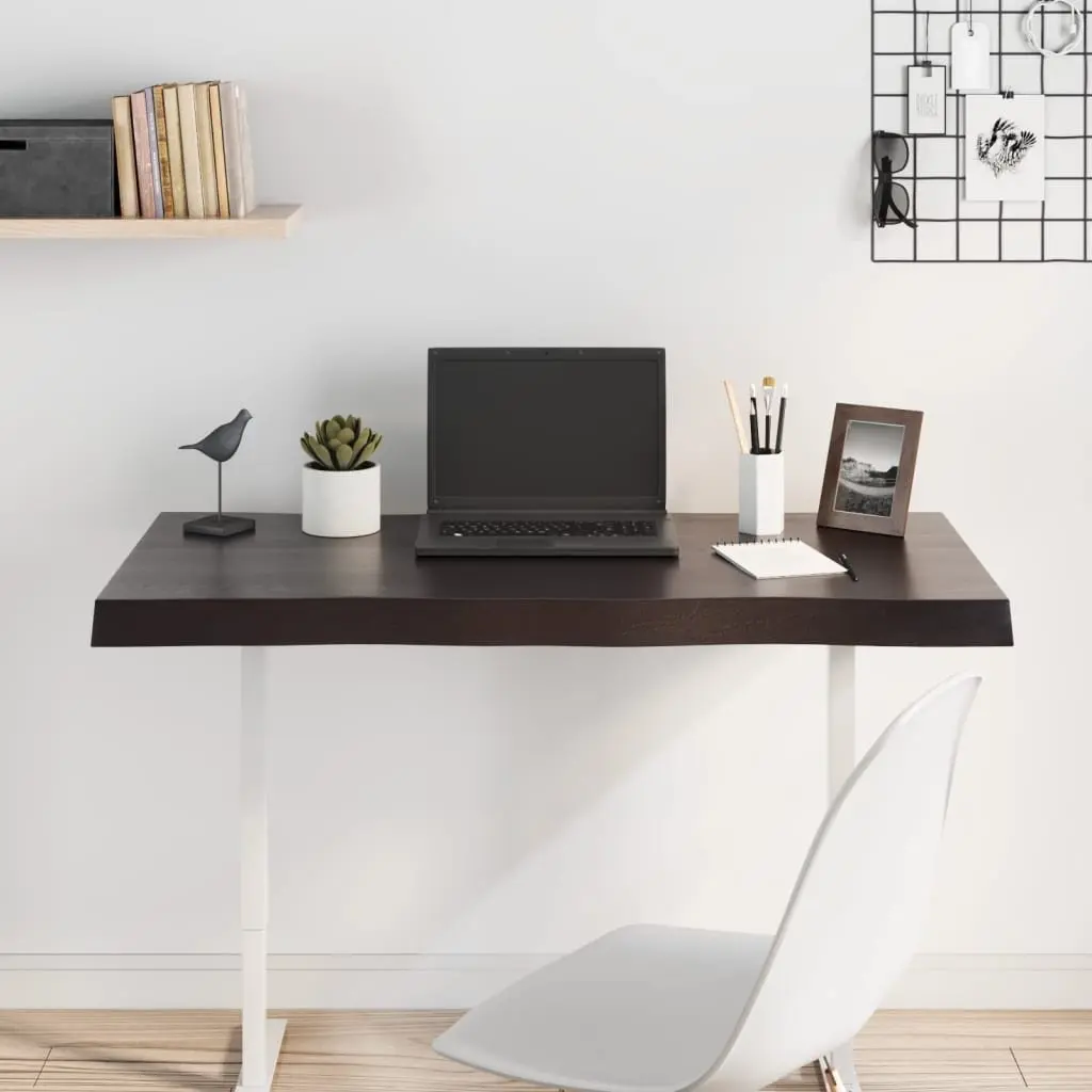 Wooden Dark Brown Table Top Solid Oak Live Edge 100x60cm Handcrafted Replacement