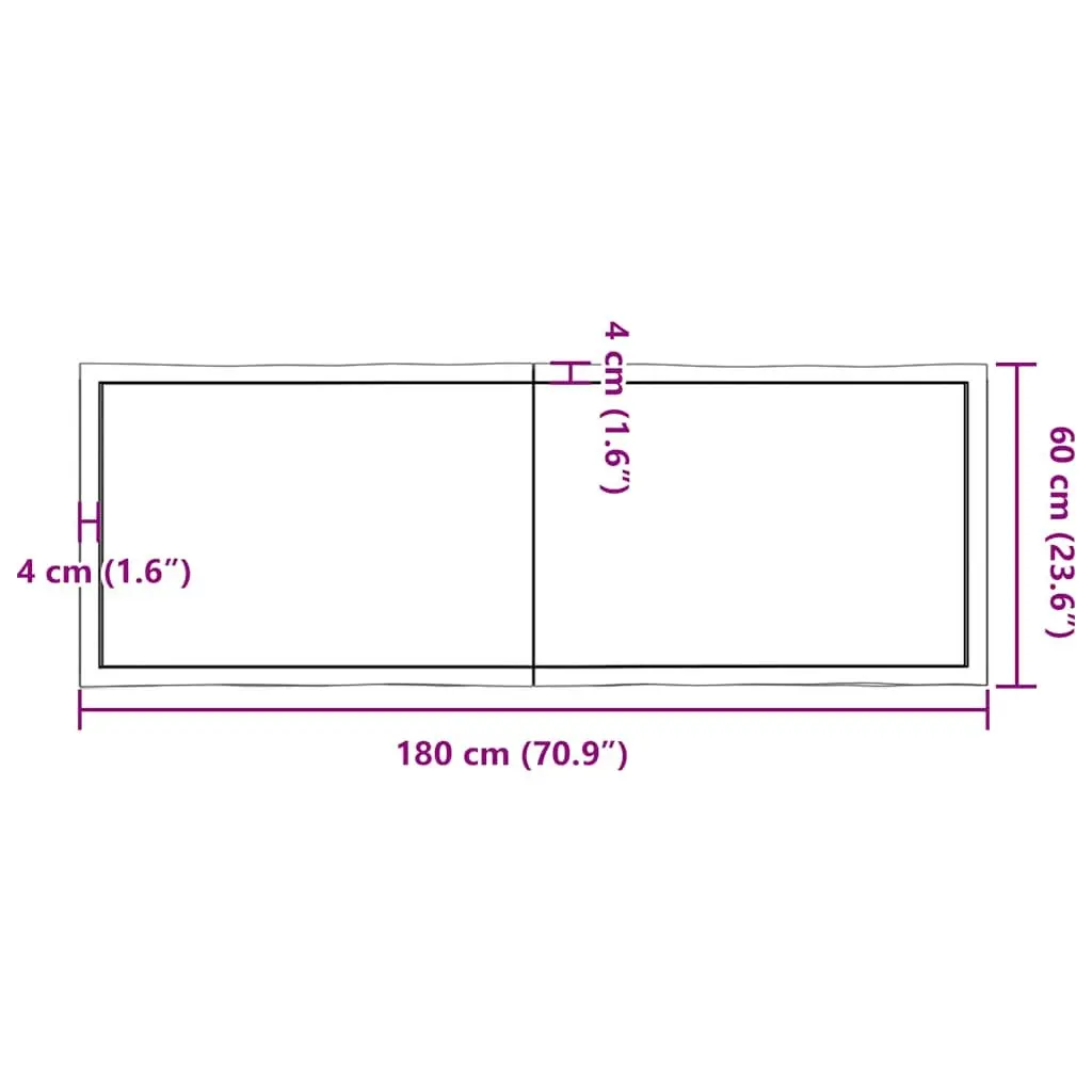Wooden Table Top Dark Brown 180x60cm Treated Solid Oak Live Edge Foldable