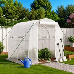 Greenhouse 4 m² 2x2x2 m White Steel Frame PE Cover Roll-Up Door Mesh Windows