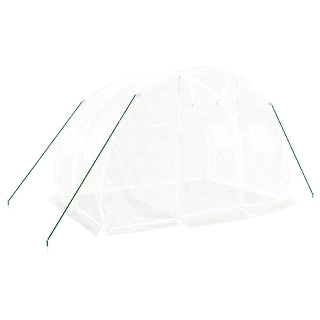 Greenhouse PE Cover White Steel Frame 3x2x2m with Roll-up Door and Side Mesh Windows for Garden Plants