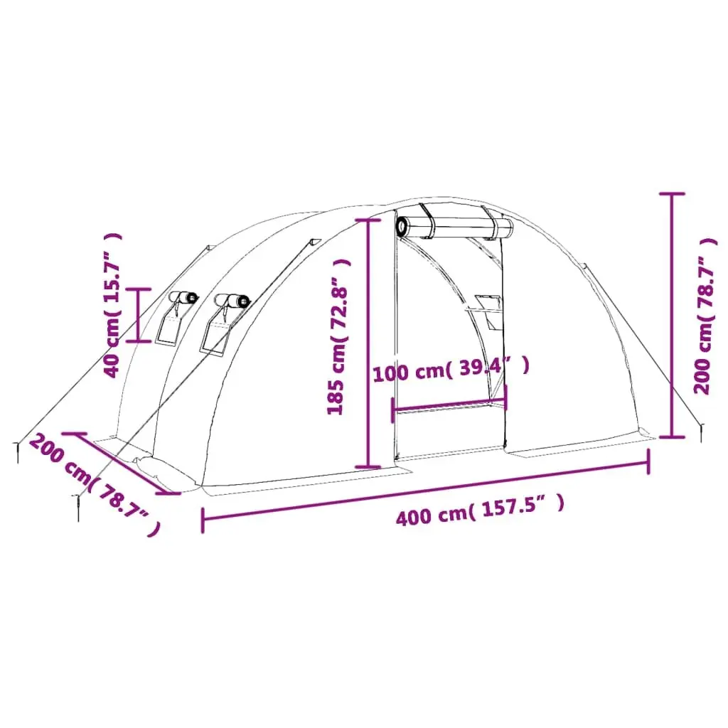 Greenhouse Garden Plant House Polyethylene 4x2x2m White Steel Frame Weather Resistant
