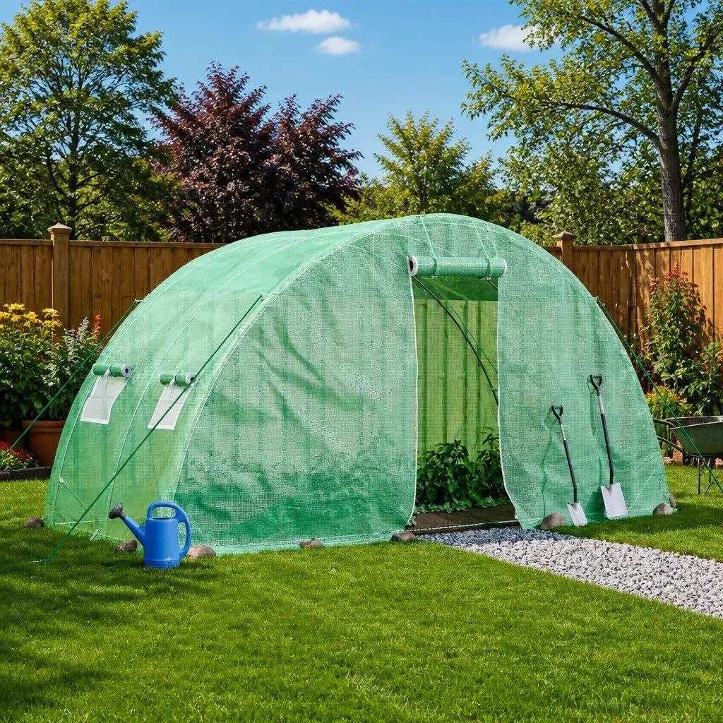 Greenhouse Steel Frame PE Cover Outdoor Plant House 5x2x2.3m Green