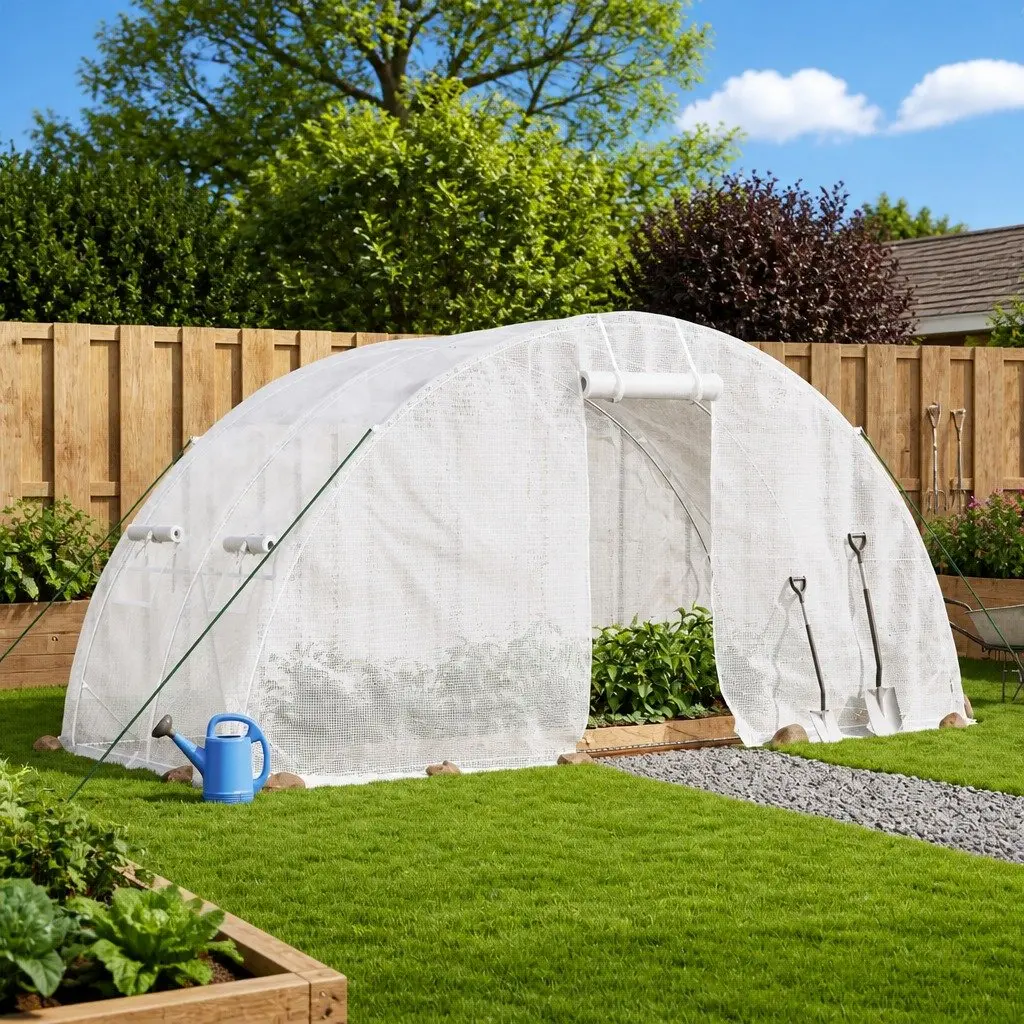 Greenhouse Steel Frame 5 x 2 x 2.3 m White UV-resistant PE Cover