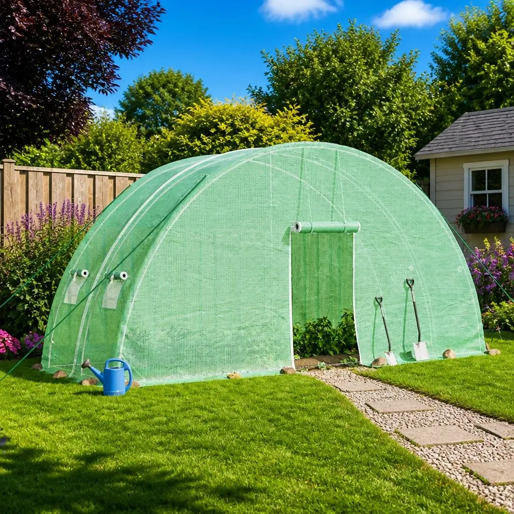Greenhouse Steel Frame PE Cover 6x2x2.85m 12m² Green Garden Plant House