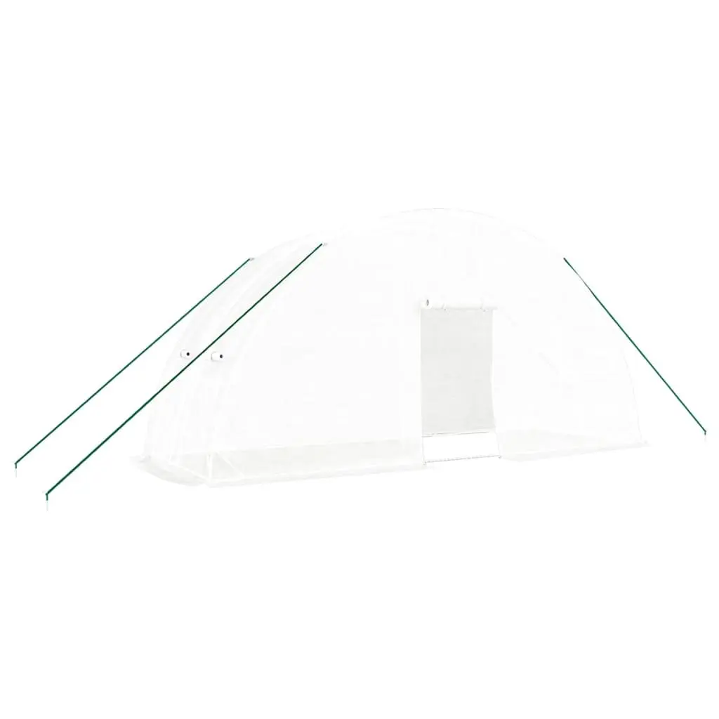 Greenhouse White PE Cover Steel Frame 6x2x2.85m 12m² Garden Plant House with Zippered Roll-Up Door and Four Mesh Windows