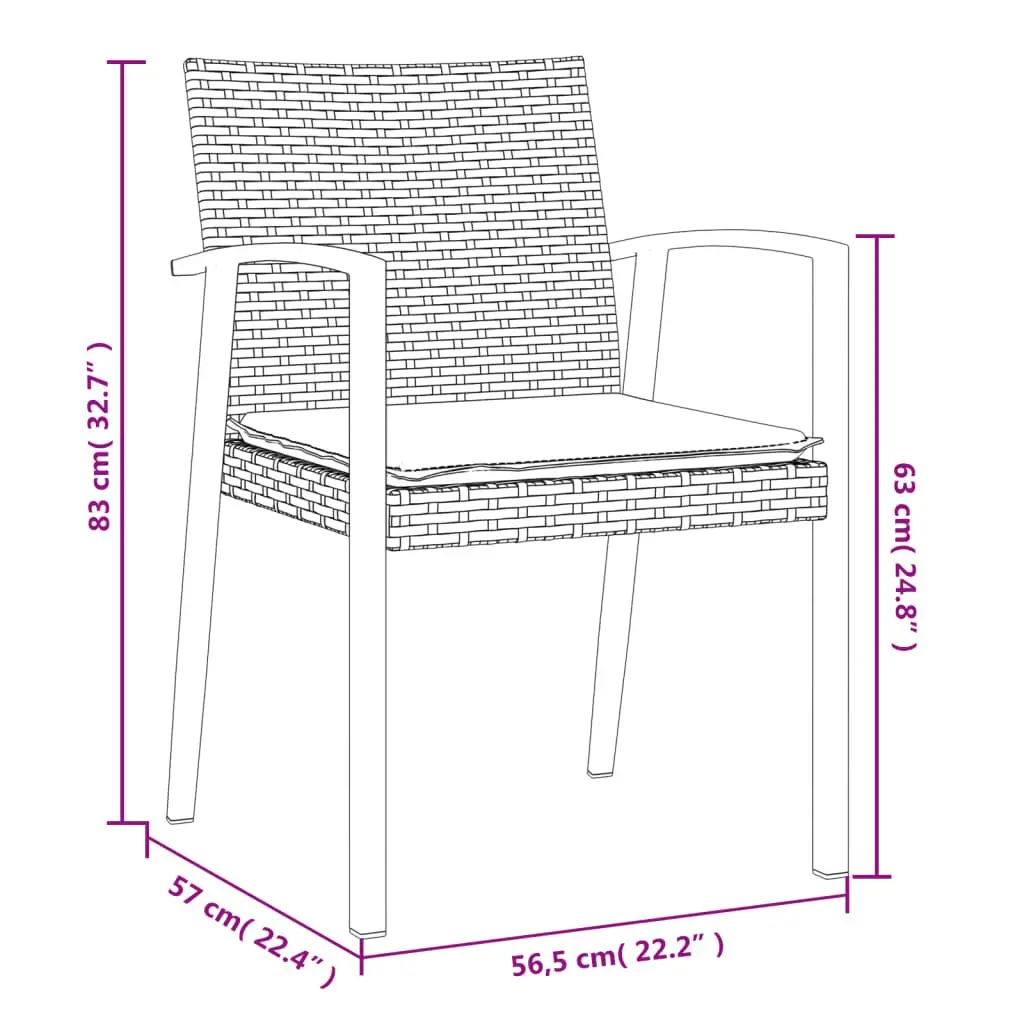 Outdoor Garden Chairs Set 2 pcs Brown Poly Rattan Patio Seating with Cushions