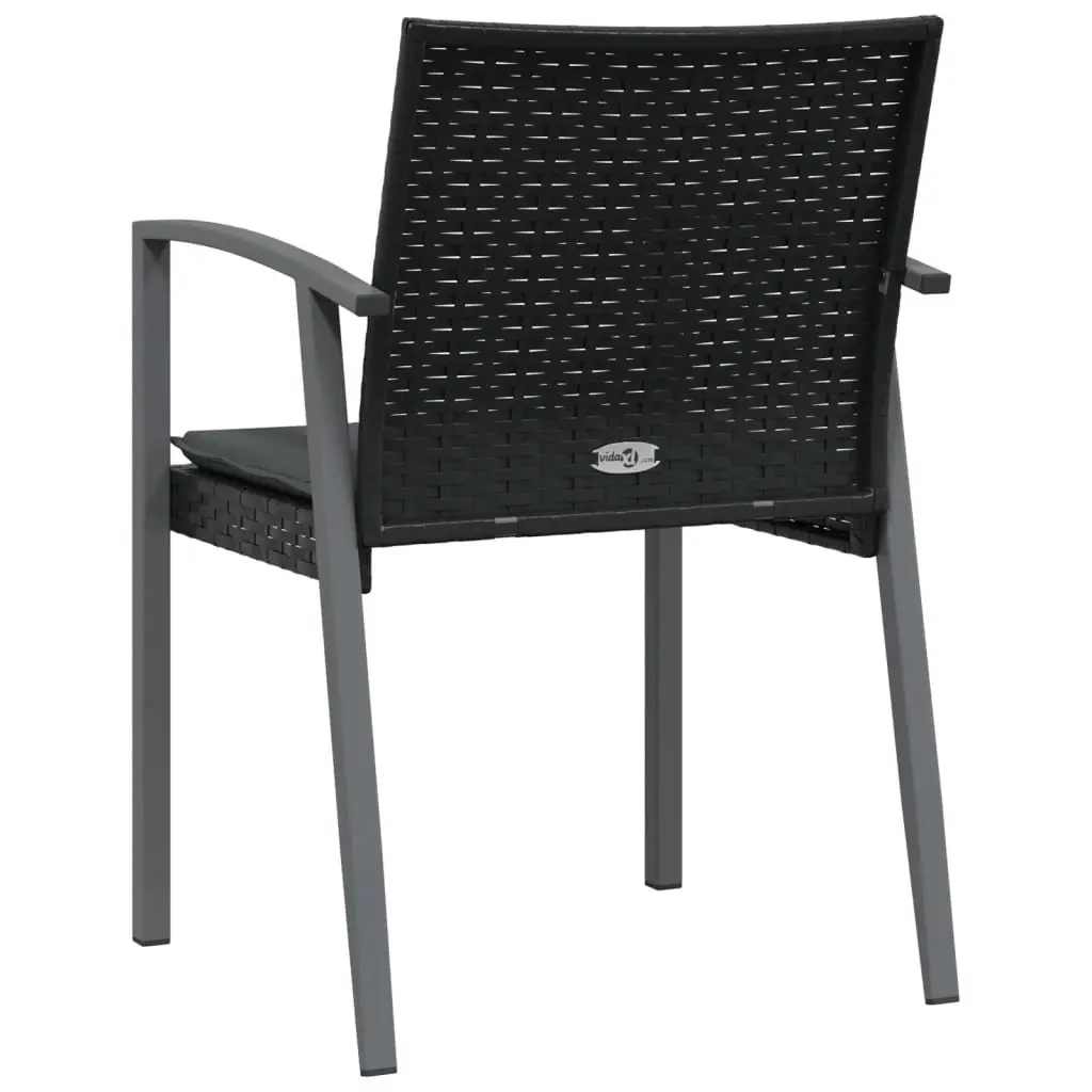 Outdoor Garden Chairs Poly Rattan Black with Cushions 56.5 x 57 x 83 cm Set of 2