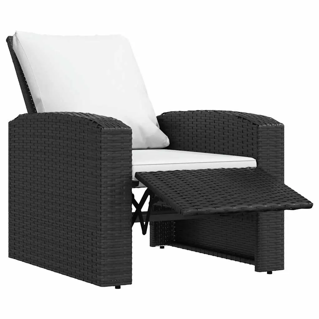 Garden Reclining Chair PE Rattan Steel Frame Adjustable Backrest Footrest Cushioned Black