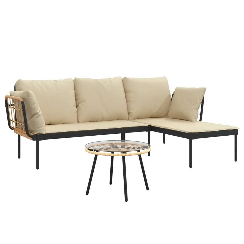 3 Piece Outdoor Lounge Set PE Rattan Anthracite with Beige Cushions