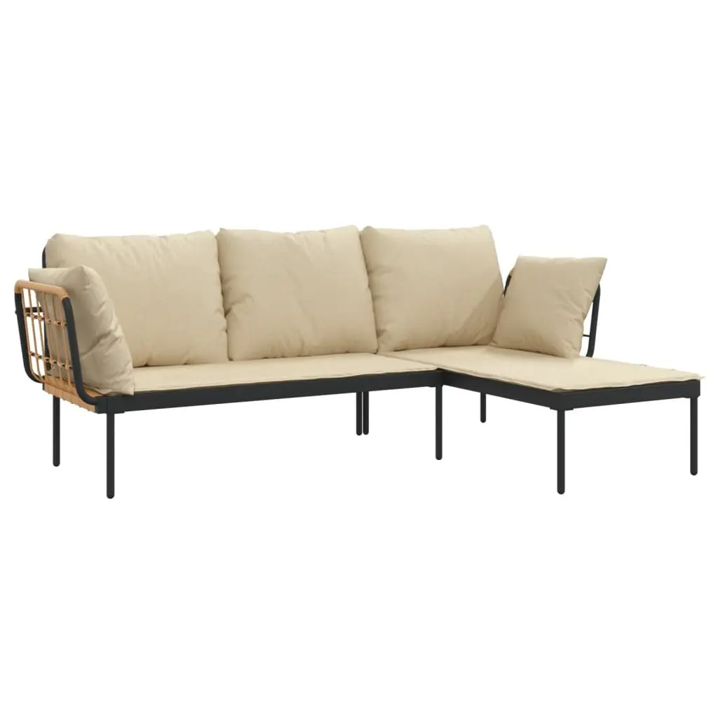 3 Piece Outdoor Lounge Set PE Rattan Anthracite with Beige Cushions